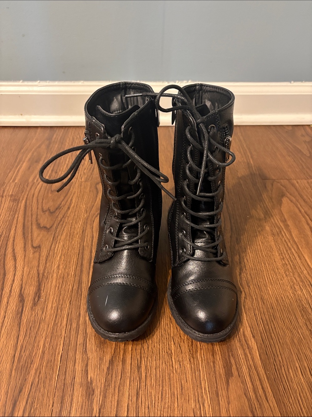 Girls Black Lace-Up Combat Boots